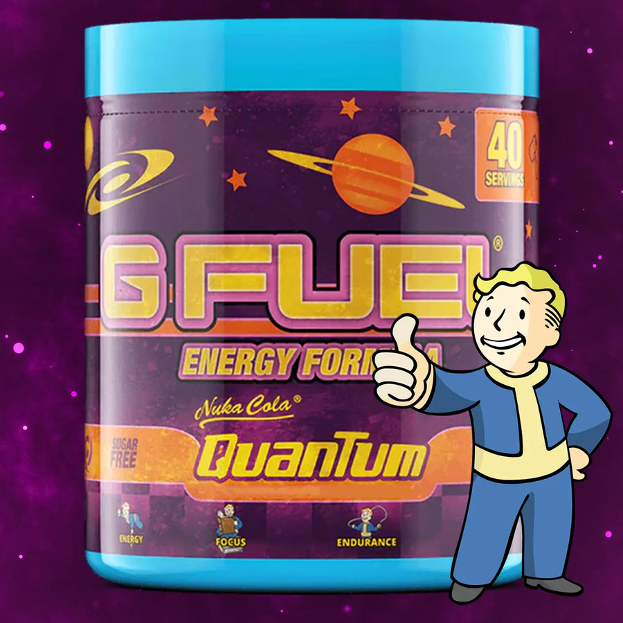 G FUEL energy, Fallout, Nuka Cola Quantum, tub,  product front with matching background