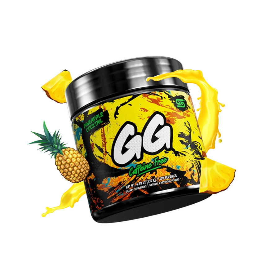 Gamersupps caffeine free, Pineapple cocktail, tub,  product front with fruits