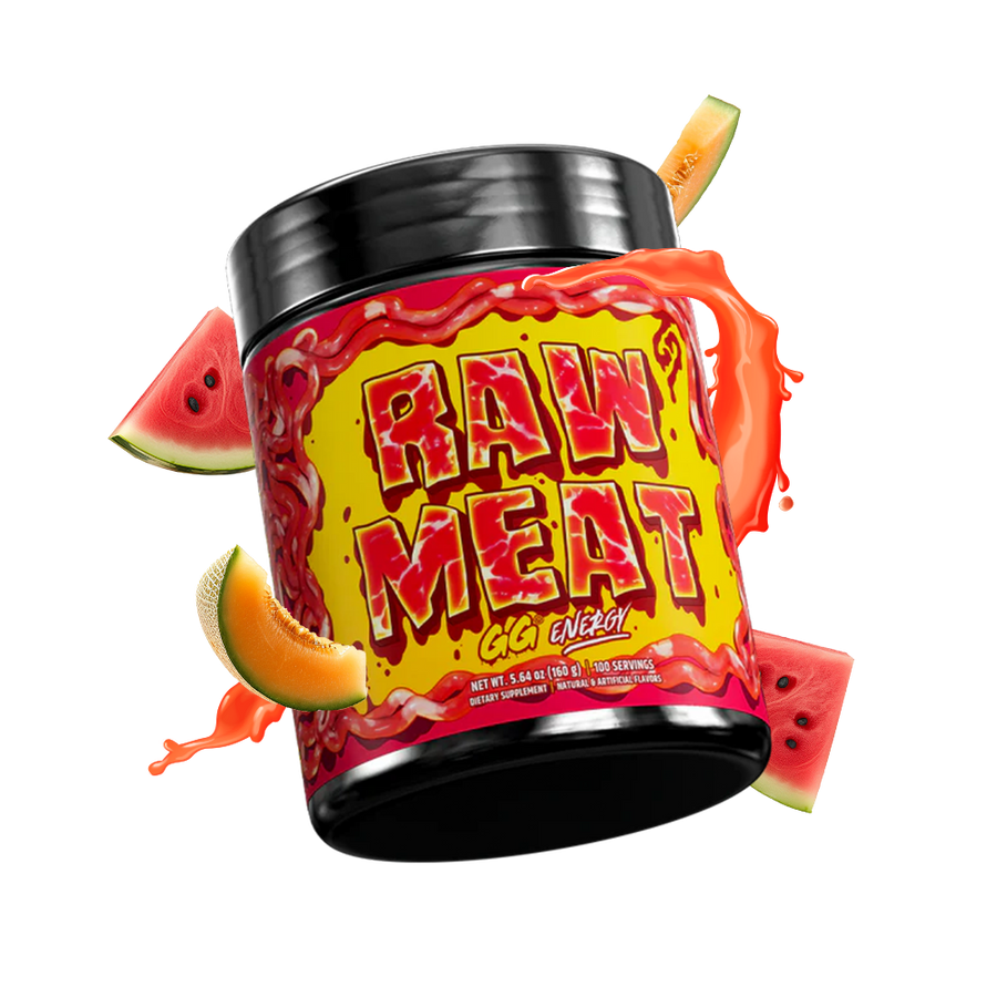 Gamersupps energy, raw meat, tub,  product front with fruits