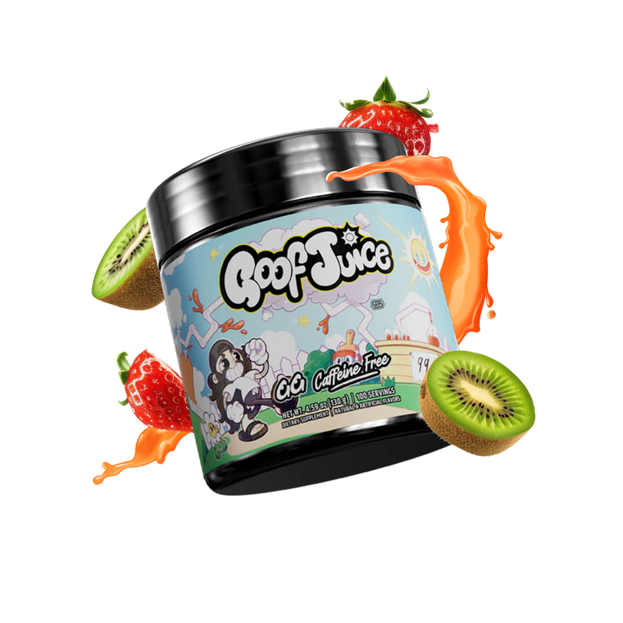 Gamersupps caffeine free, Goof juice flavour, tub,  product with fruits and berries