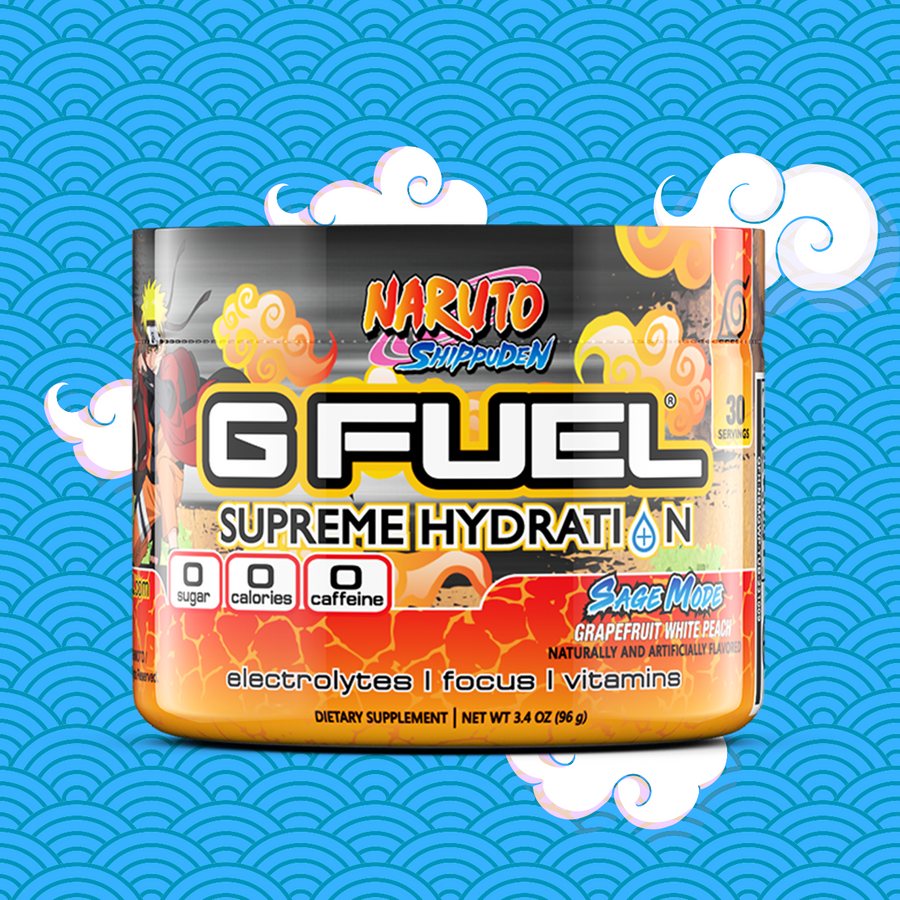 G FUEL caffeine free, hydration, Sage mode, tub,  product front with matching background