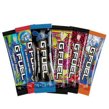 G FUEL Energy, sample packs, bundle of 6 sample packs, 1 serving per sample, product front