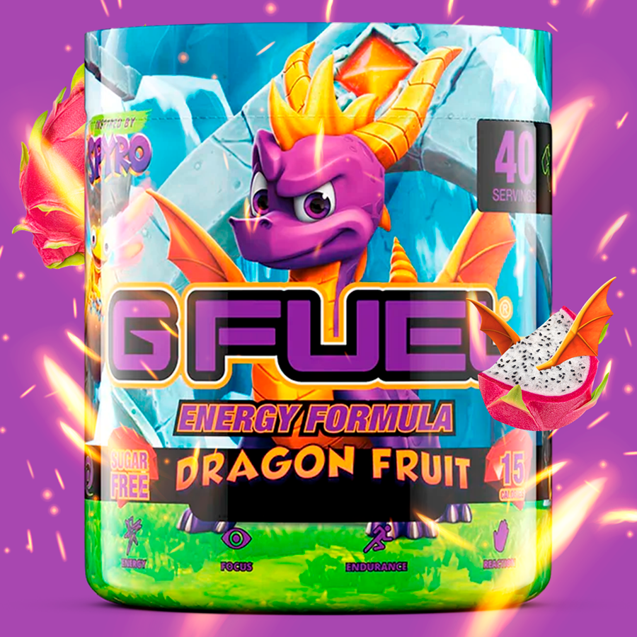 G FUEL Energy, Dragon fruit, Spyro, tub,  product front with matching background