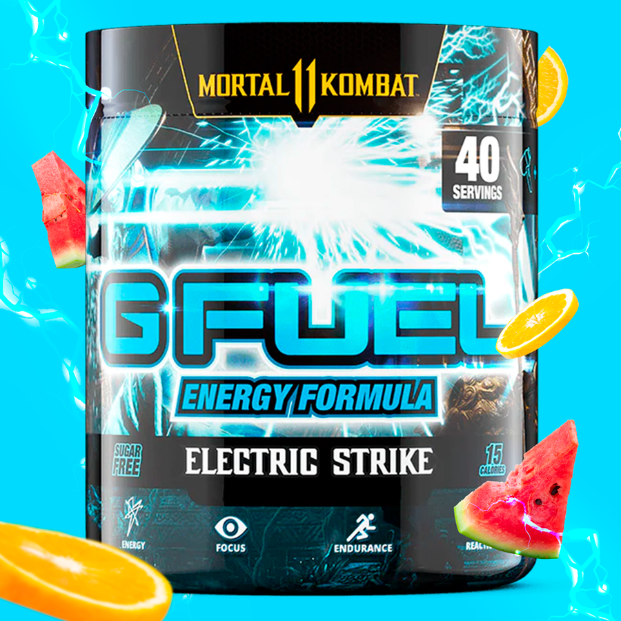 G FUEL energy, Electric strike, Mortal Kombat, tub,  product front with fruits