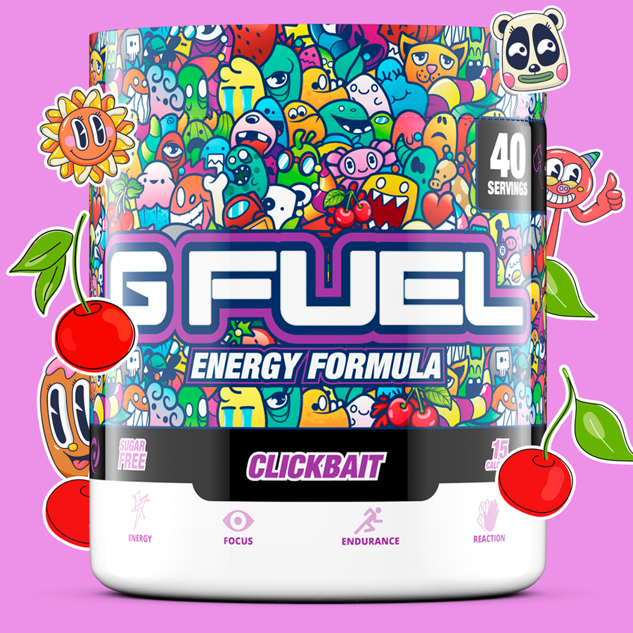 G FUEL energy, Clickbait, tub,  product front with cherries